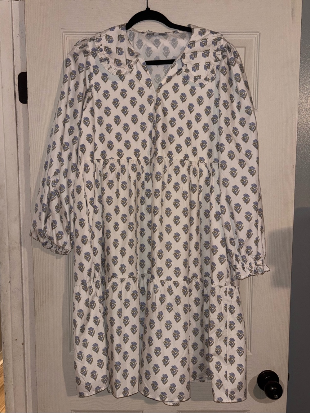 Polagram Marley Blue Floral Tiered Collared Dress Size Large